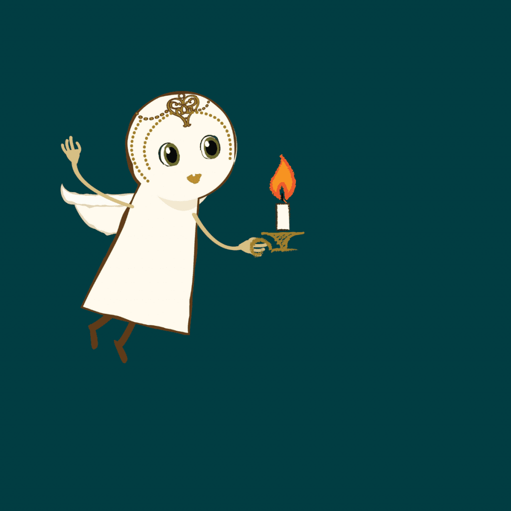 Nova Is Lost character flying in from the left holding a candle, with teal background