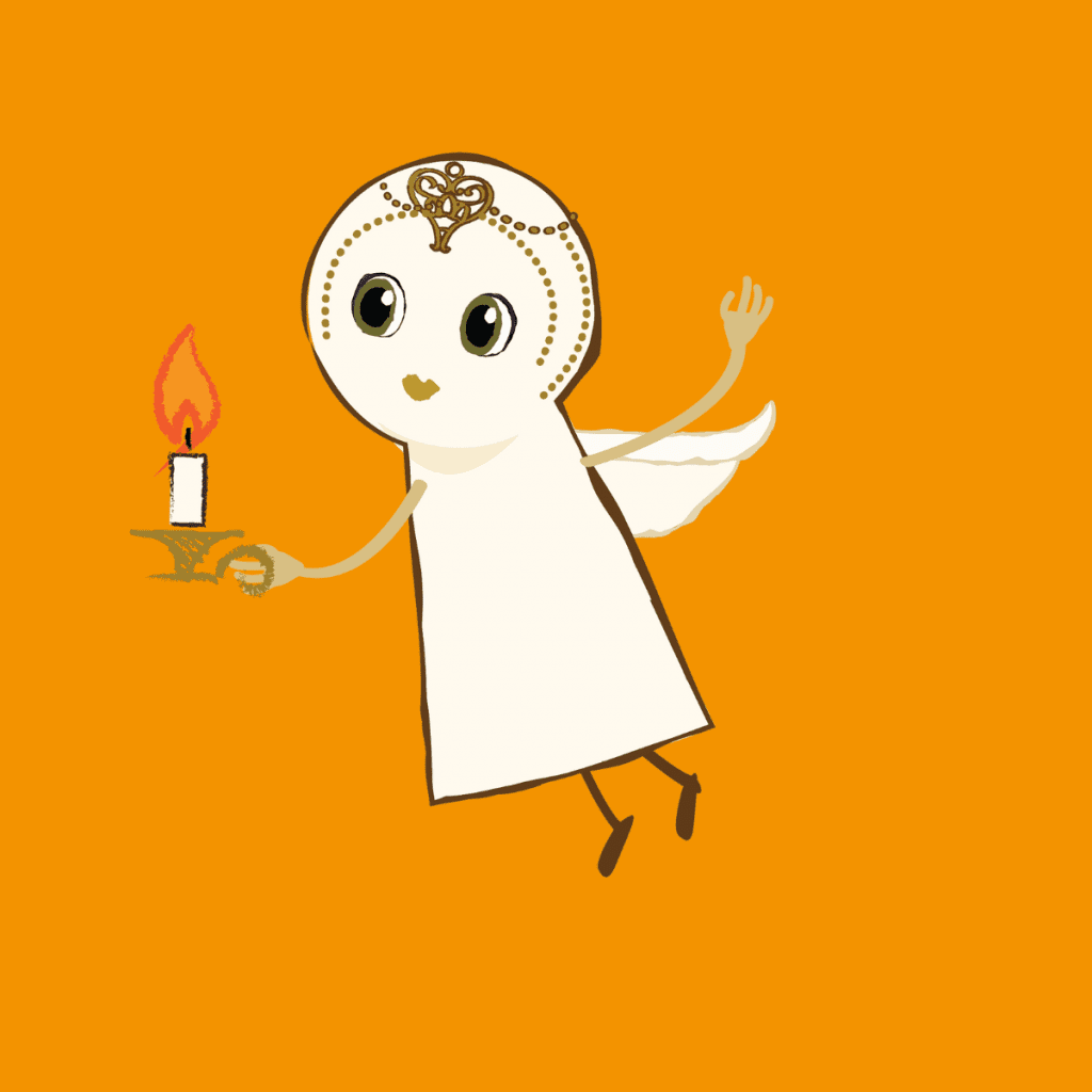 Nova Is Lost character flying in from the right holding a candle, with bright orange background