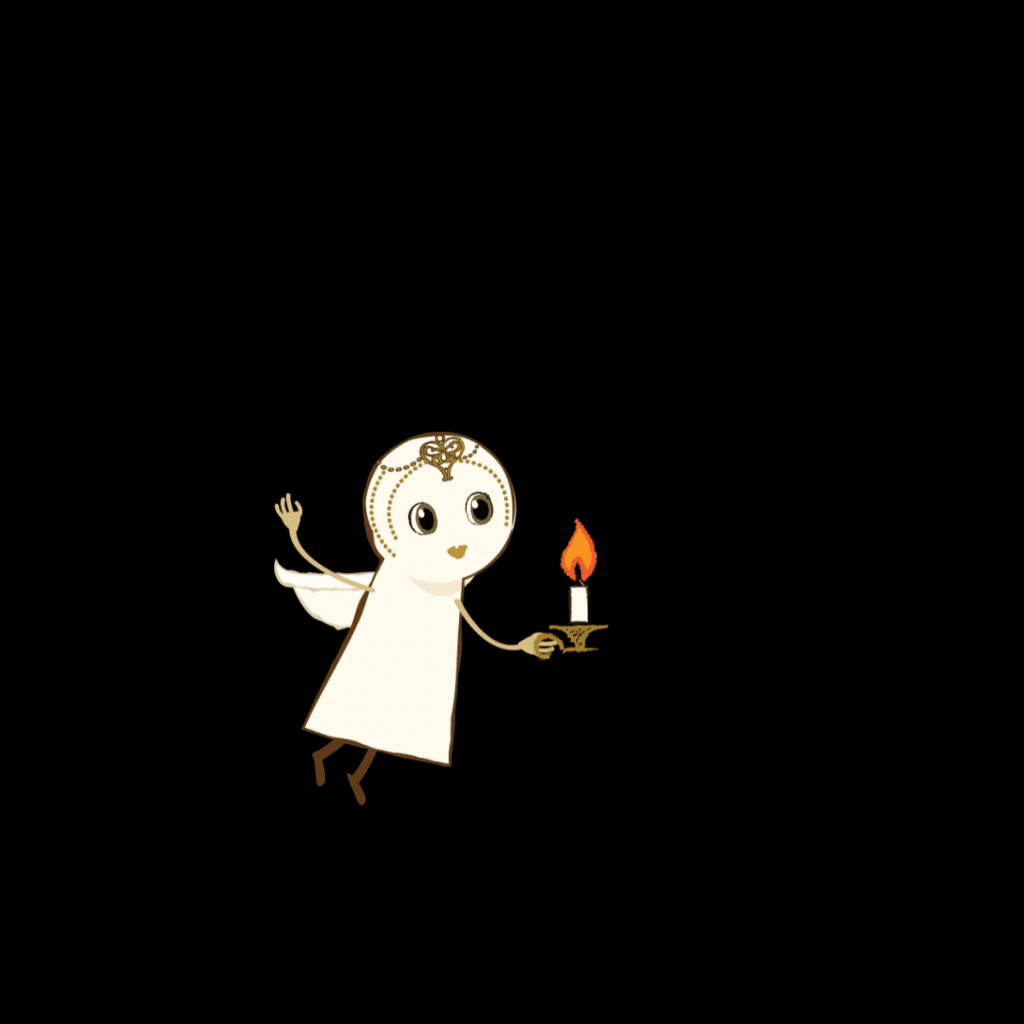 Nova Is Lost character flying in from the left holding a candle, with black background