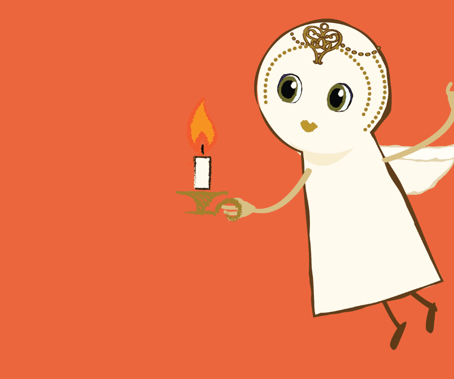 Nova Is Lost character flying in from the right holding a candle, with orange background