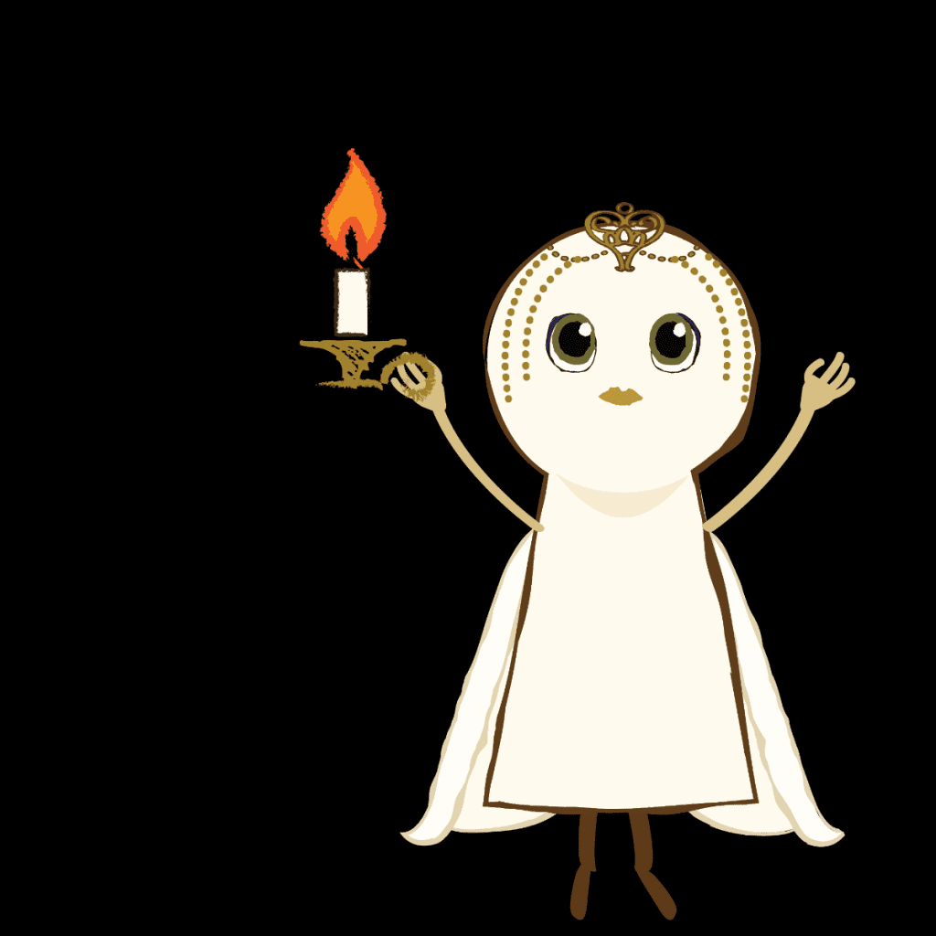 An animated keyhole shape character called Nova with arms up on a black background